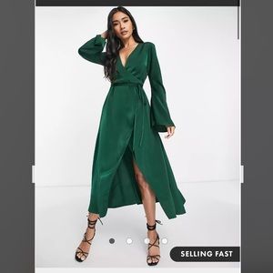 ASOS satin wrap midi wedding guest dress